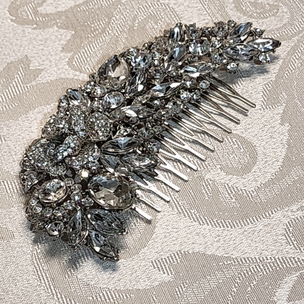 Vintage 80's Rhinestone Silver Hair Accessories